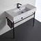 Marble Design Ceramic Console Sink and Matte Black Stand, 40